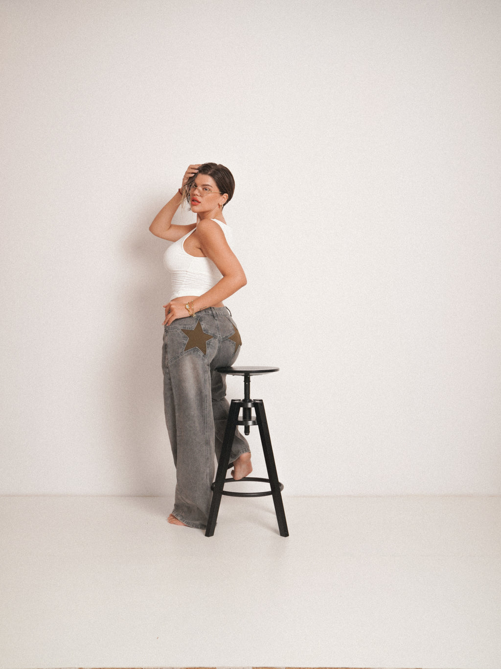 Blugi wide fit cu talie înaltă KAKI ⭐