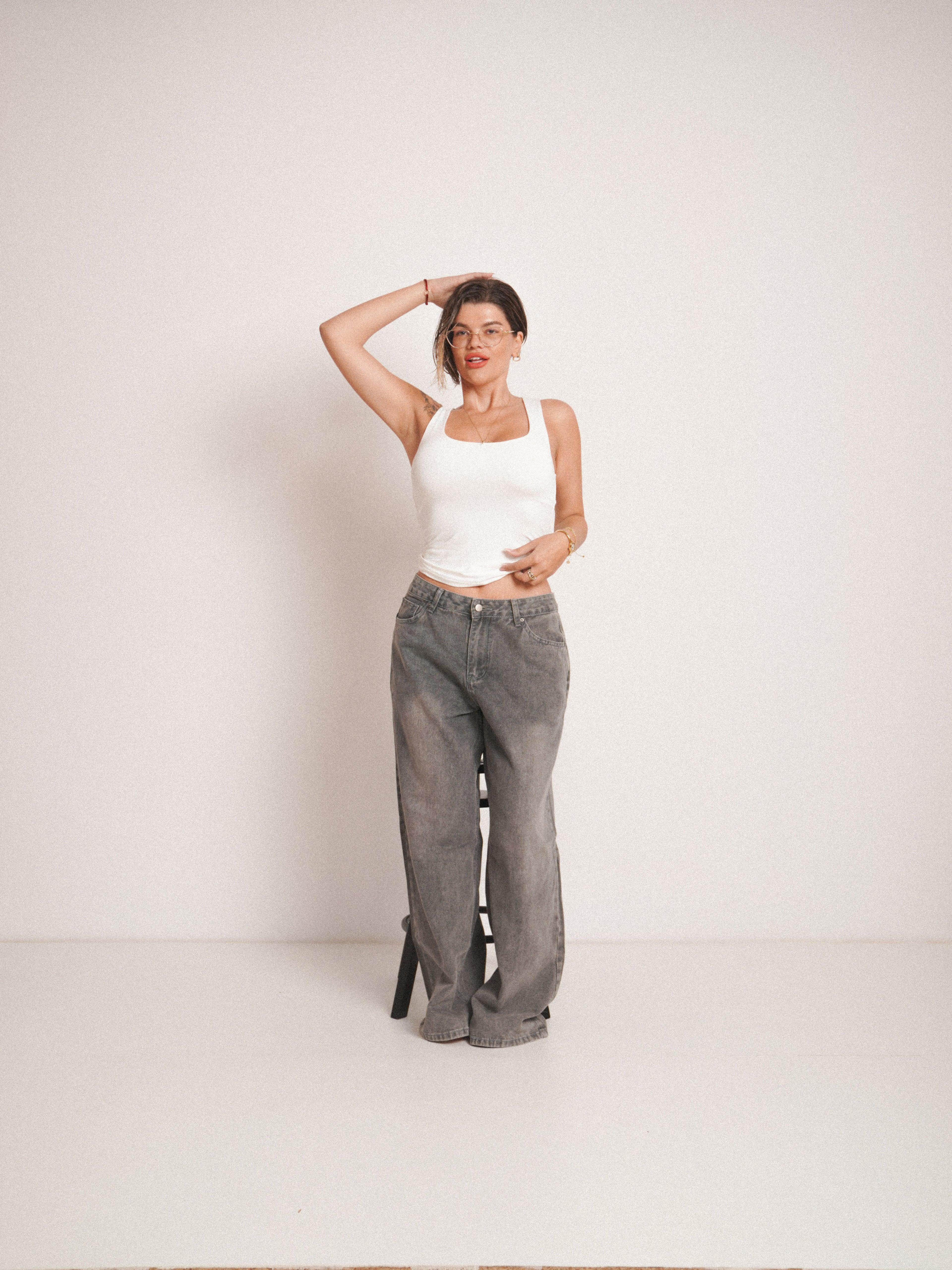 Blugi wide fit cu talie înaltă KAKI ⭐