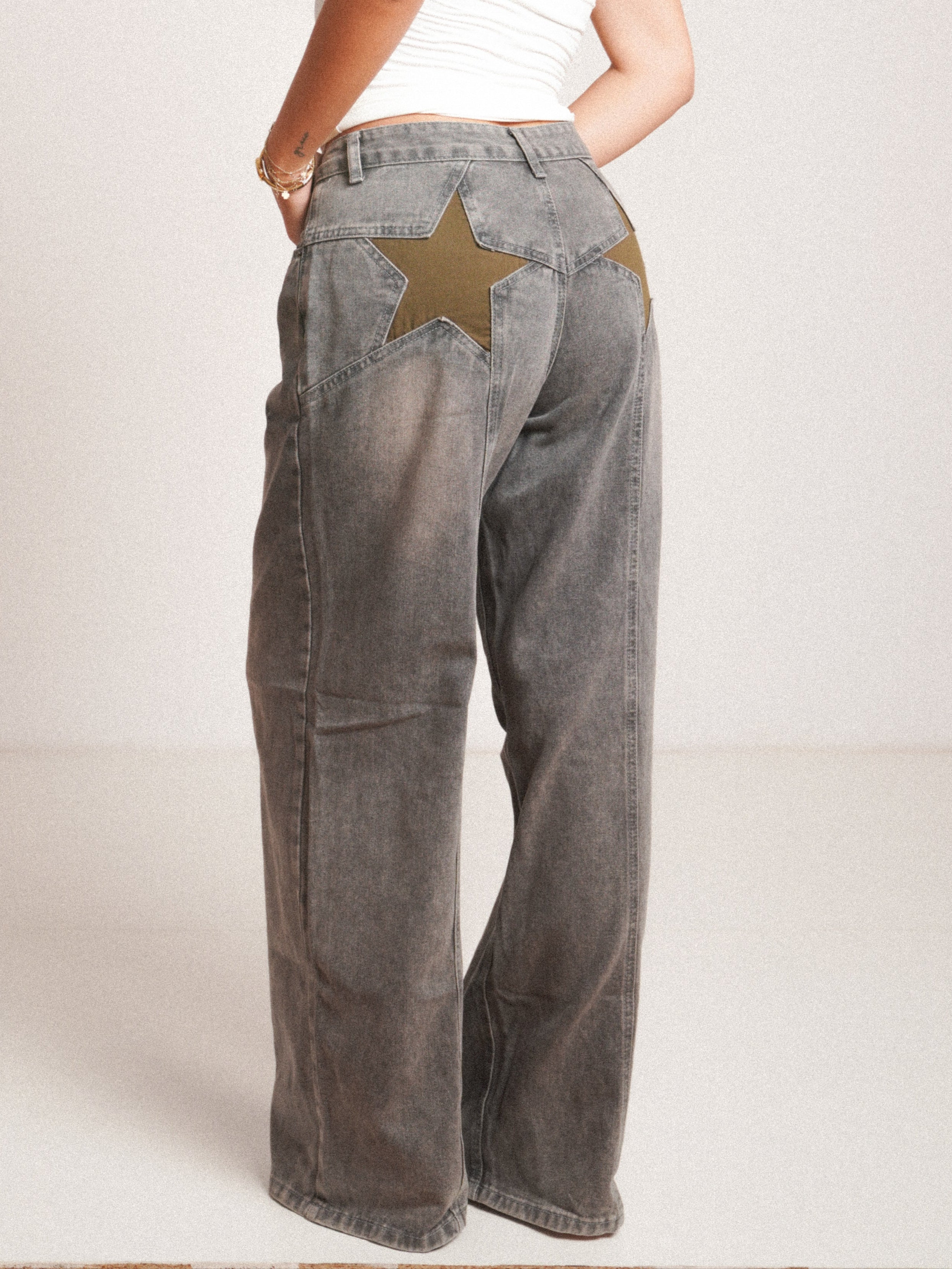 Blugi wide fit cu talie înaltă KAKI ⭐