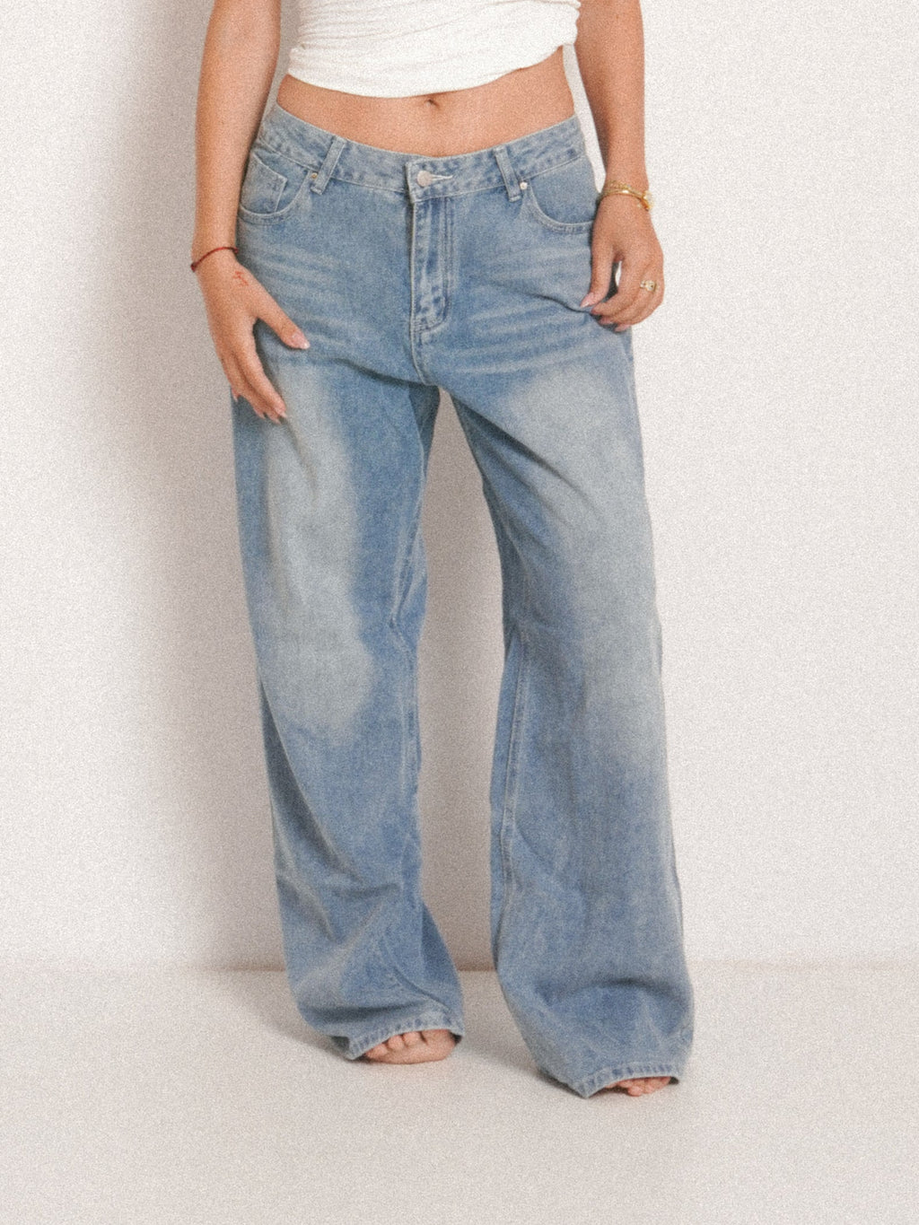 Blugi wide fit cu talie înaltă star WHITE ⭐