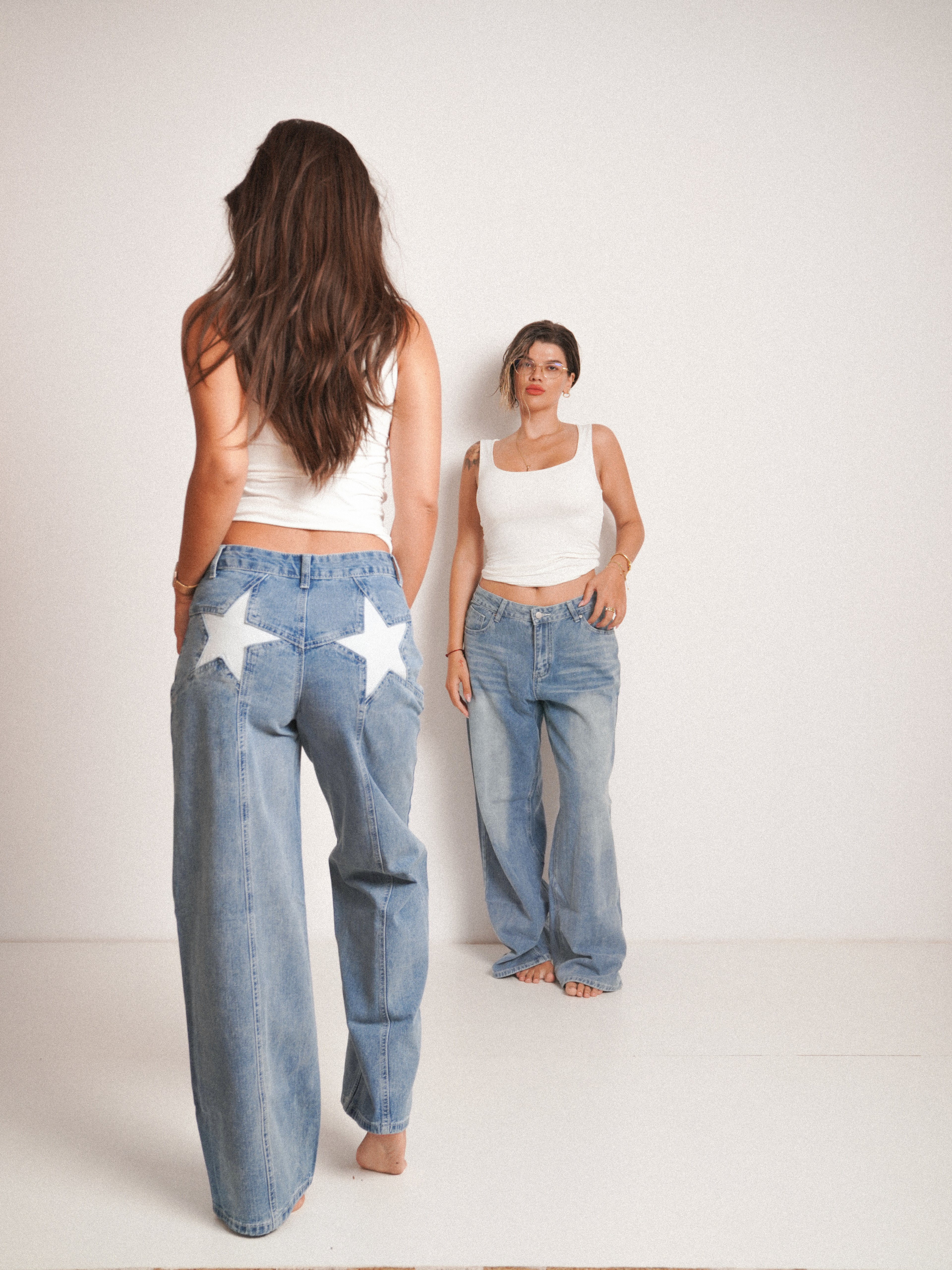 Blugi wide fit cu talie înaltă star WHITE ⭐