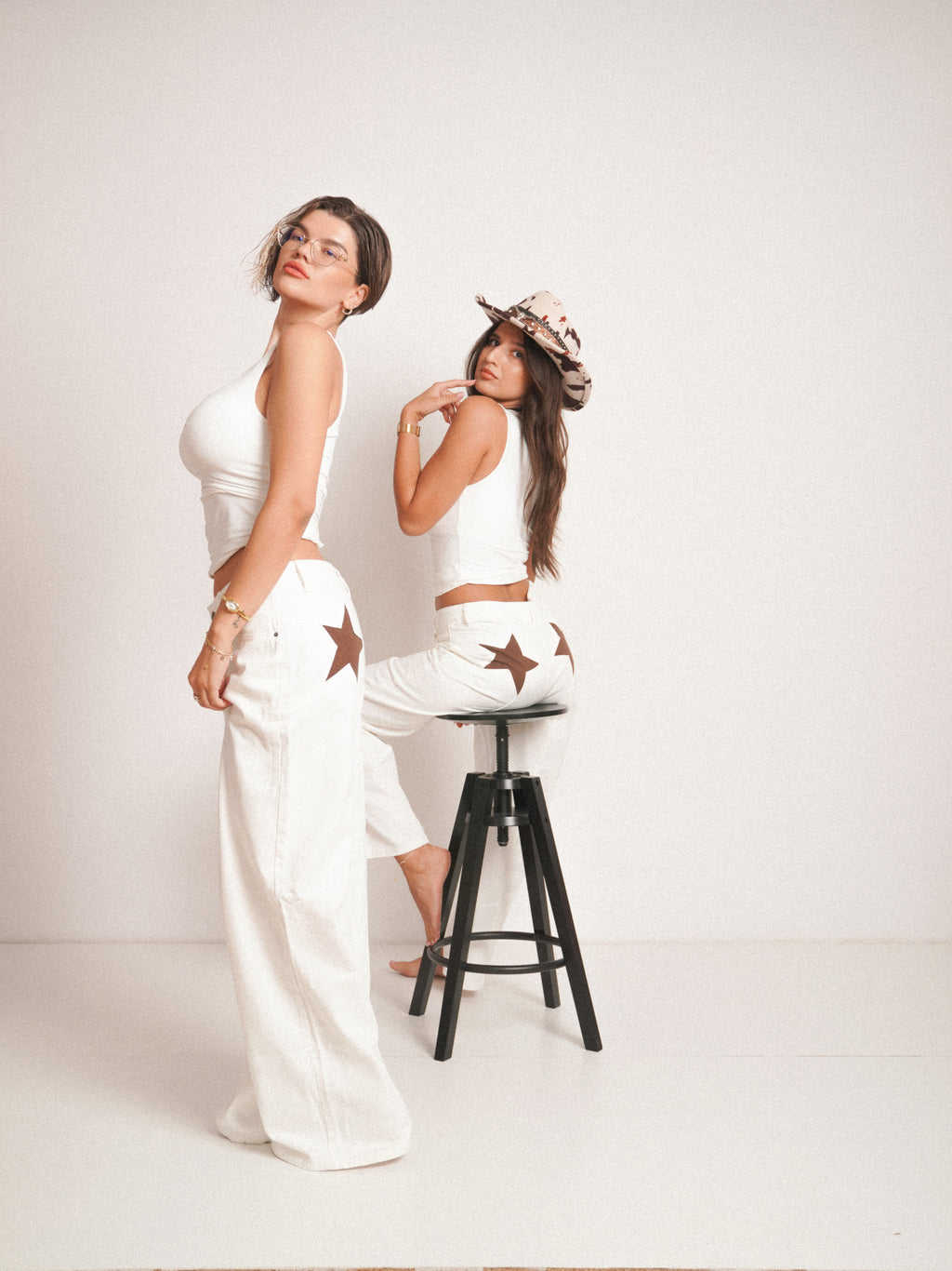 Blugi wide fit cu talie înaltă star BROWN ⭐