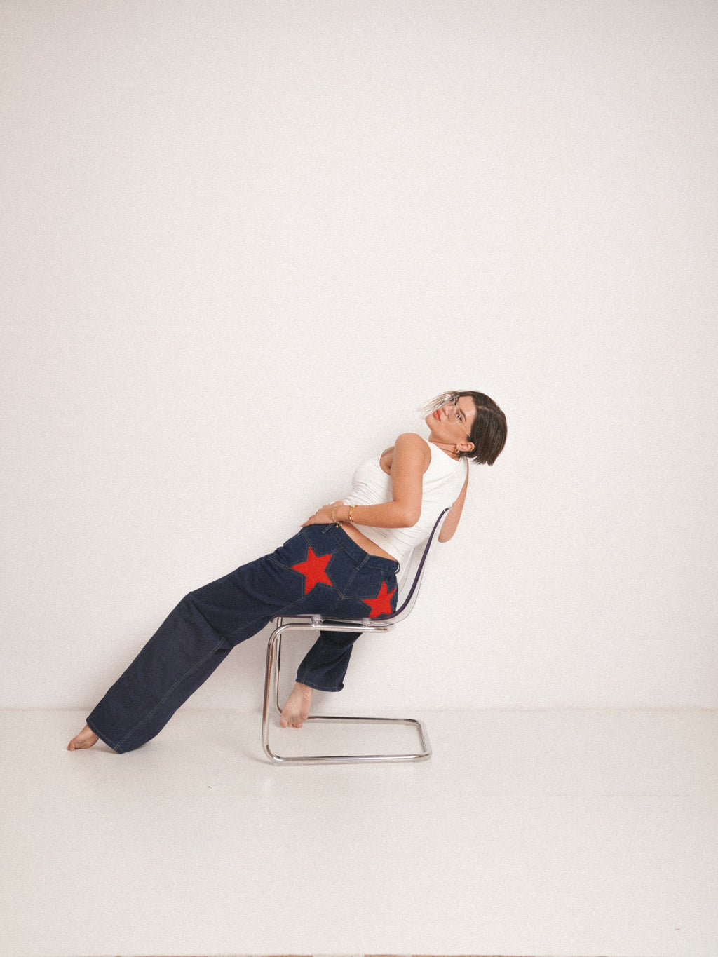 Blugi wide fit cu talie înaltă star RED ⭐