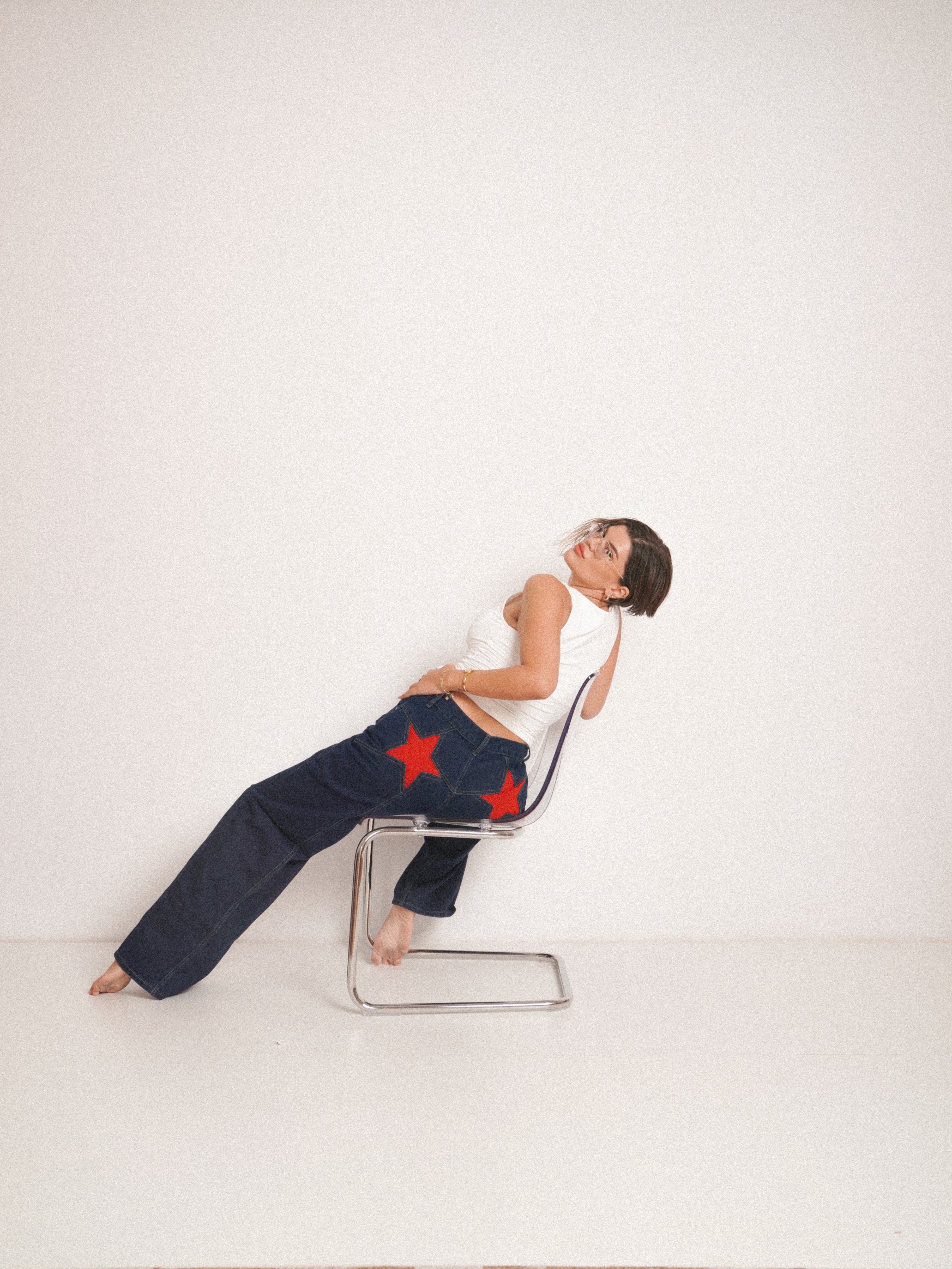 Blugi wide fit cu talie înaltă star RED ⭐