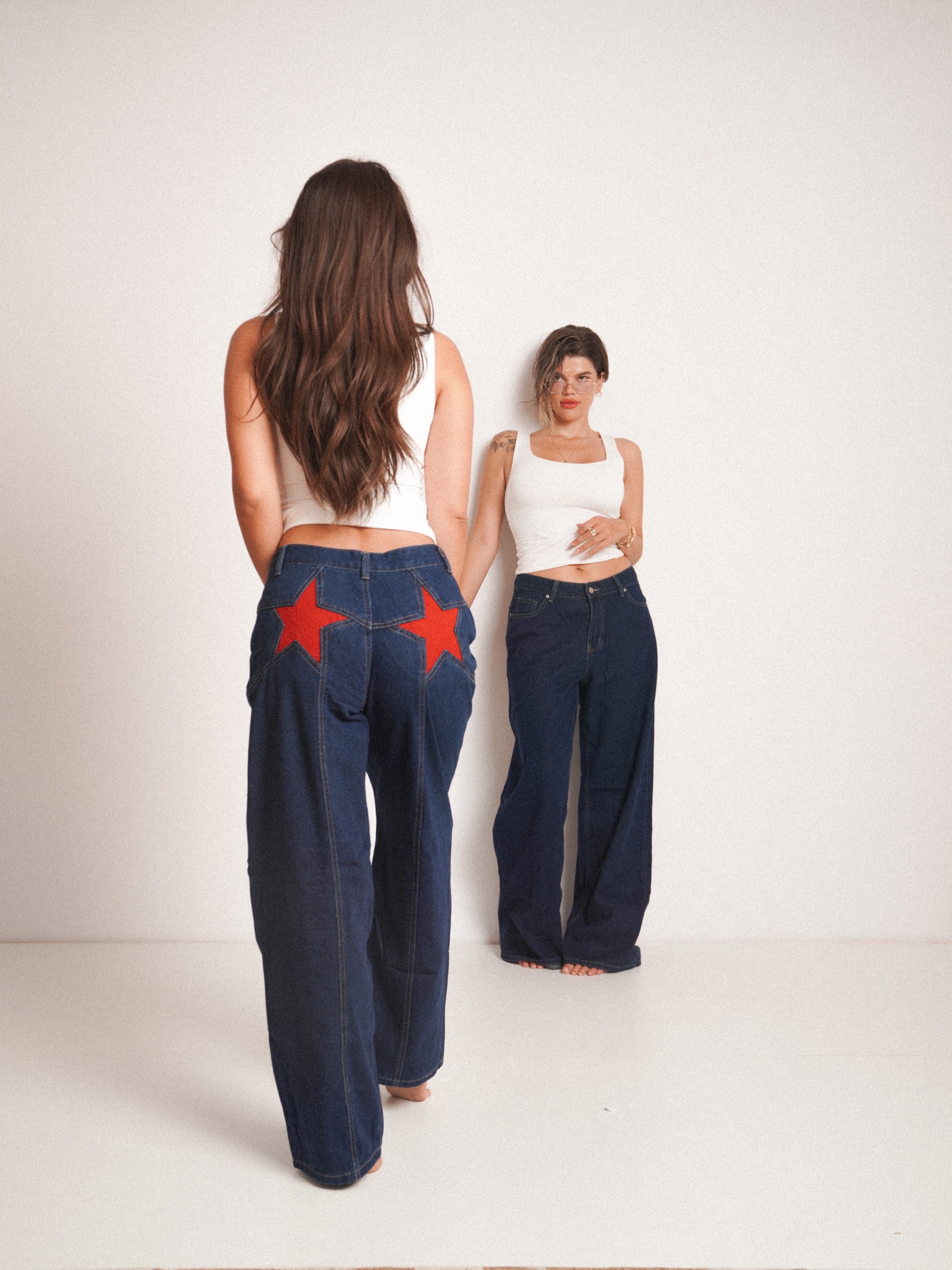 Blugi wide fit cu talie înaltă star RED ⭐