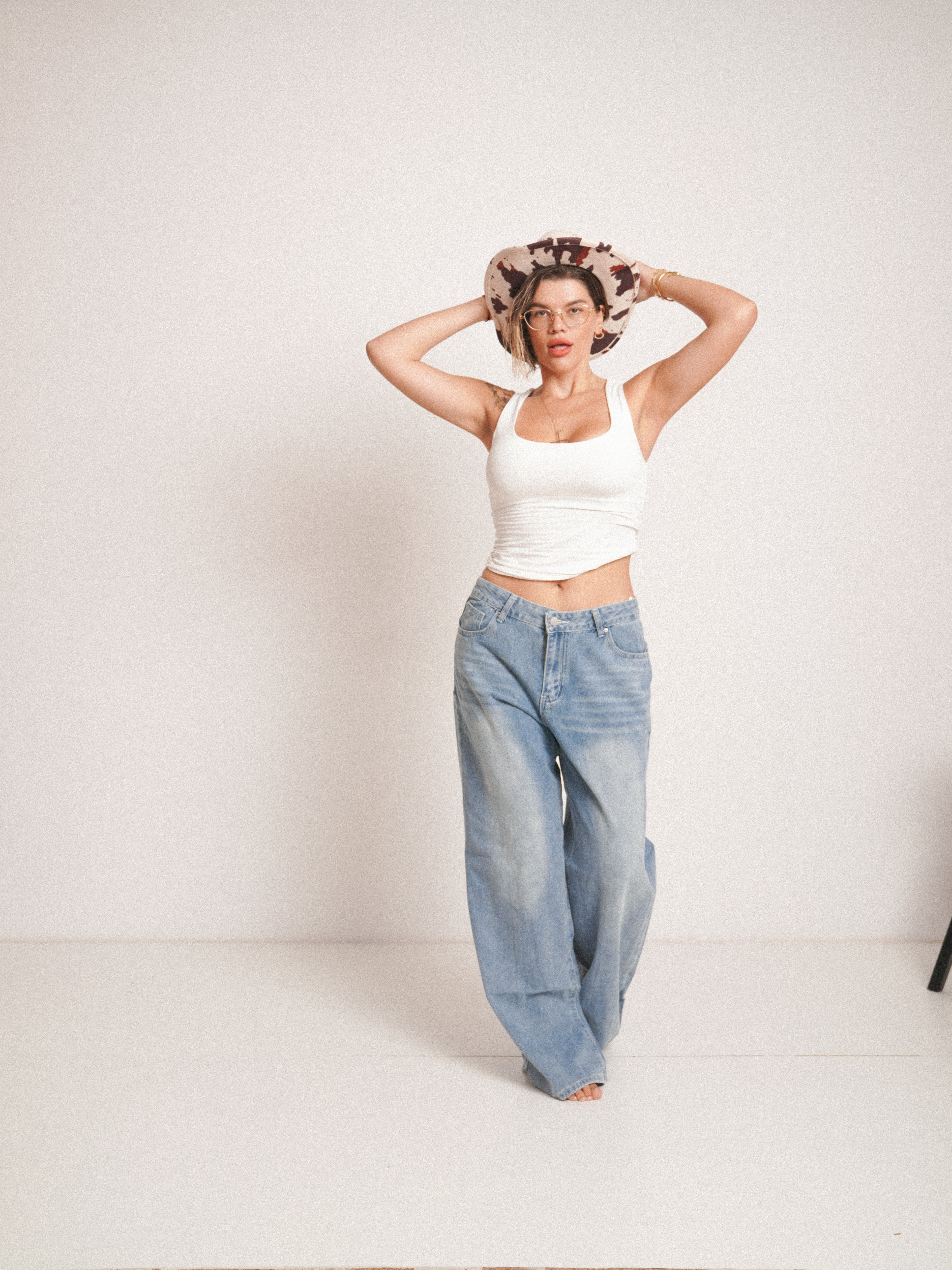 Blugi wide fit cu talie înaltă star WHITE ⭐