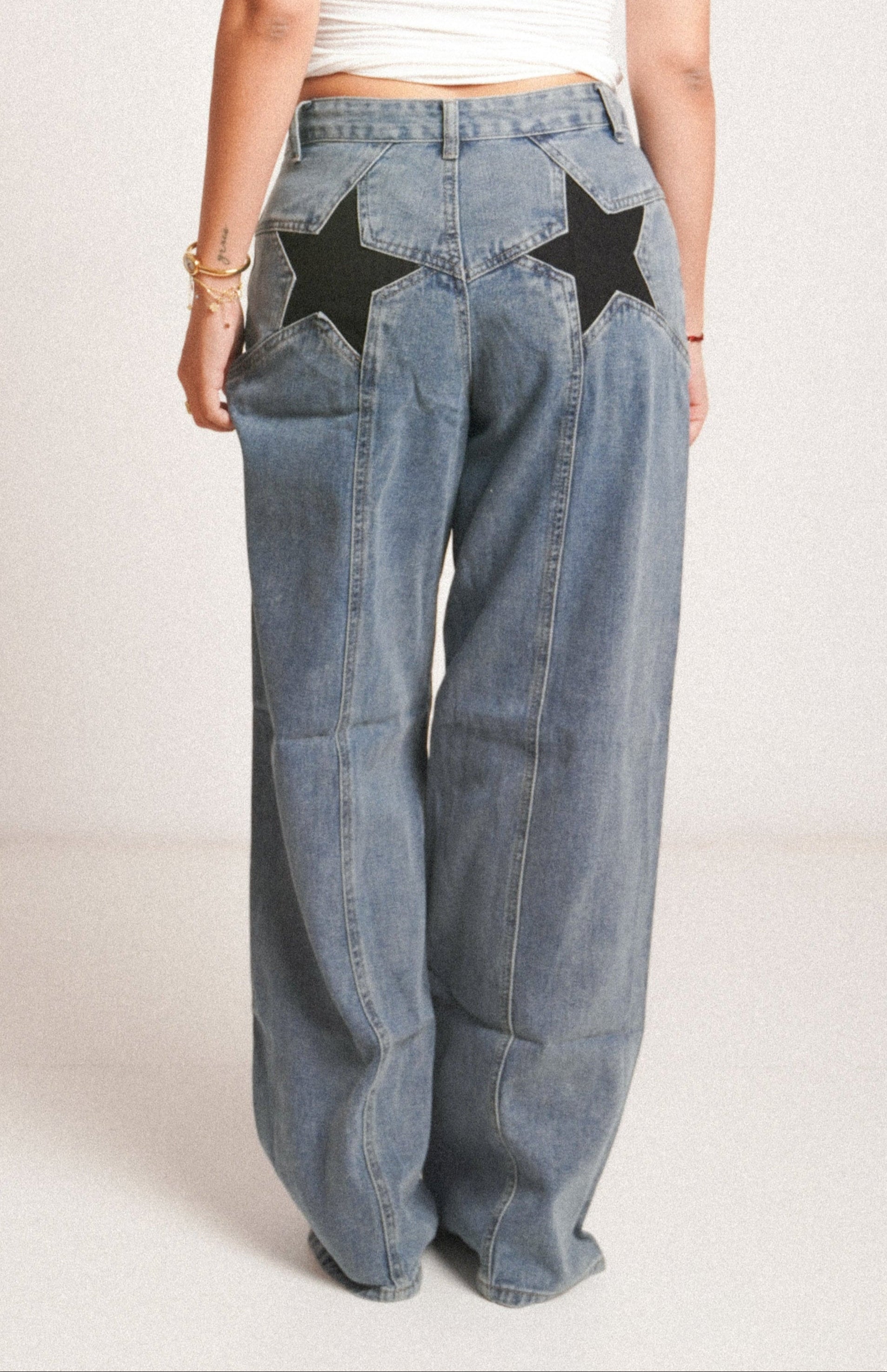 Blugi wide fit cu talie înaltă star BLACK ⭐