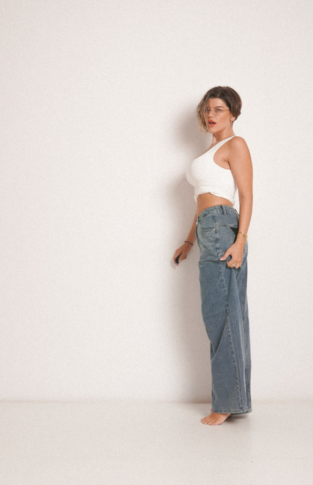 Blugi wide fit cu talie înaltă star BLACK ⭐