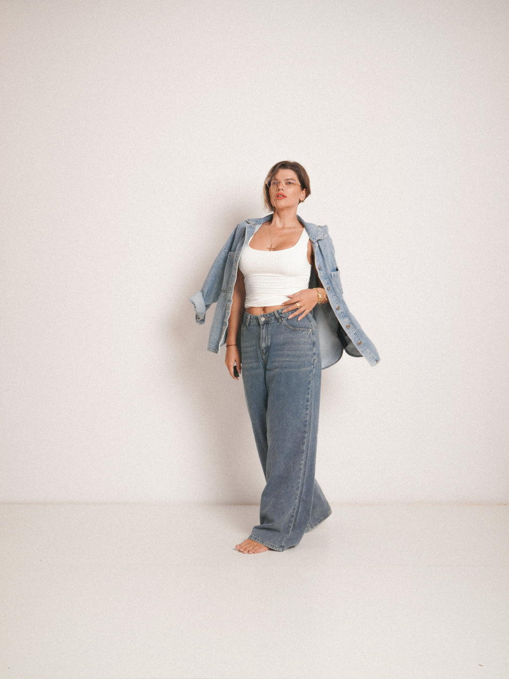 Blugi wide fit cu talie înaltă star BLACK ⭐